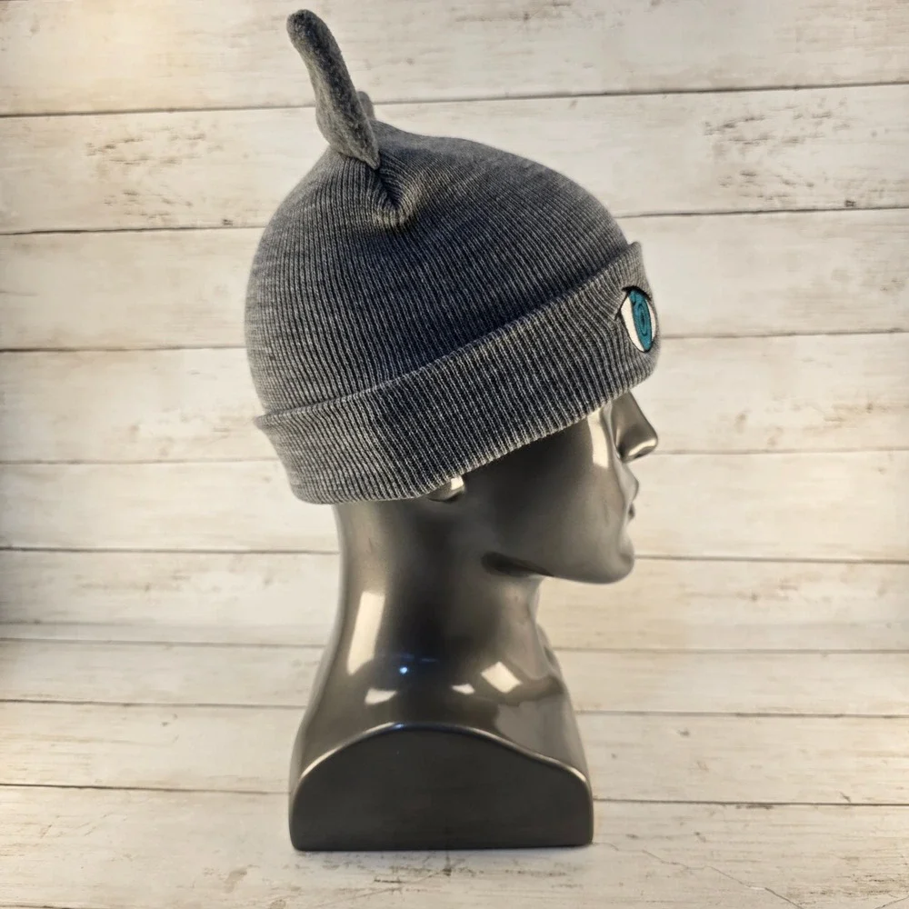NWT Akibento Anime Cat Ear Beanie Gray Embroidered Blue Eyes Ribbed Knit Hat NWT